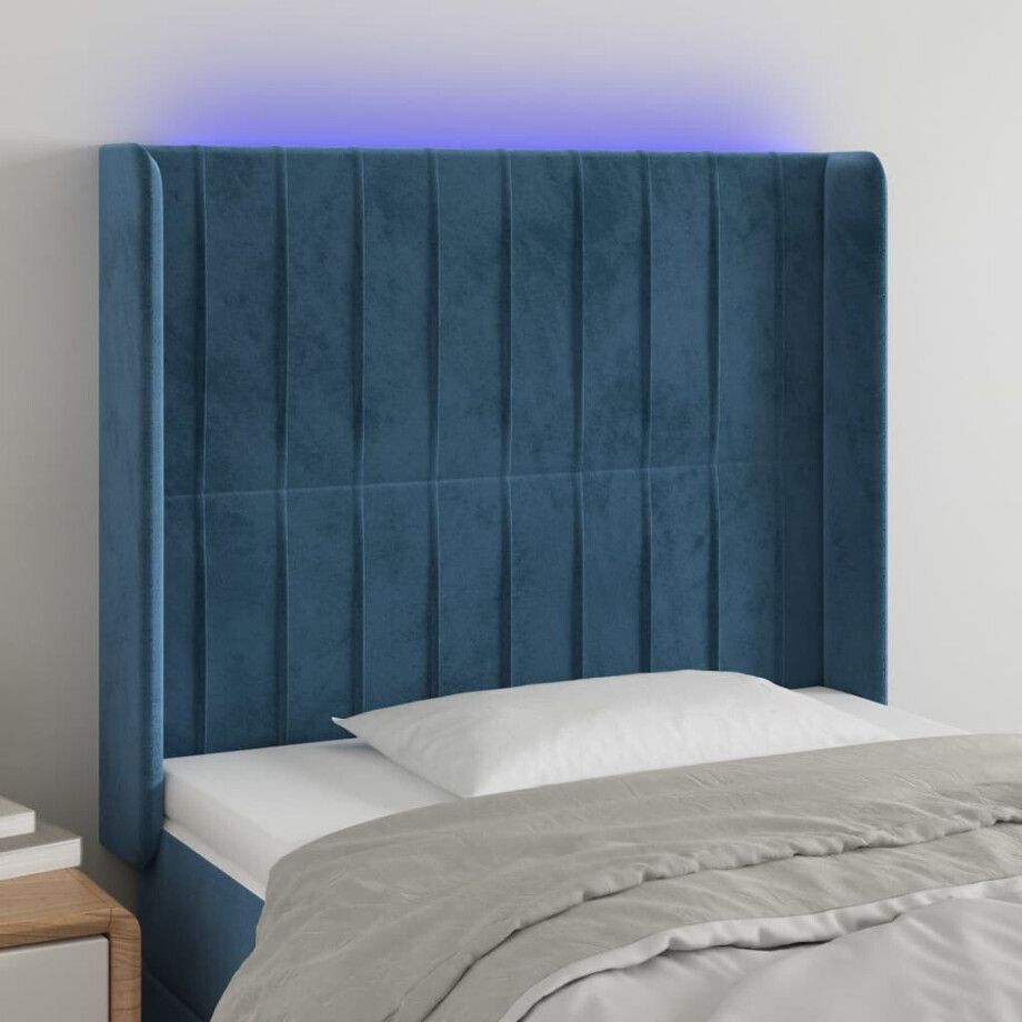 vidaXL Hoofdbord LED 103x16x118/128 cm fluweel donkerblauw afbeelding 1