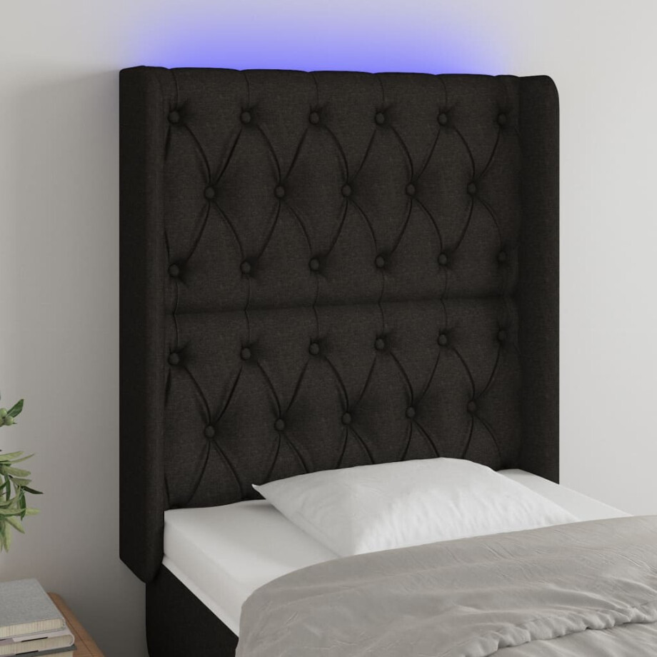 vidaXL Hoofdbord LED 83x16x118/128 cm stof zwart vidaXL Hoofdbord LED 83x16x118/128 cm stof zwart afbeelding 1