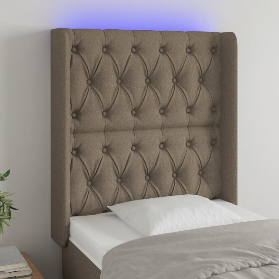 vidaXL Hoofdbord LED 83x16x118/128 cm stof taupe vidaXL Hoofdbord LED 83x16x118/128 cm stof taupe afbeelding 1