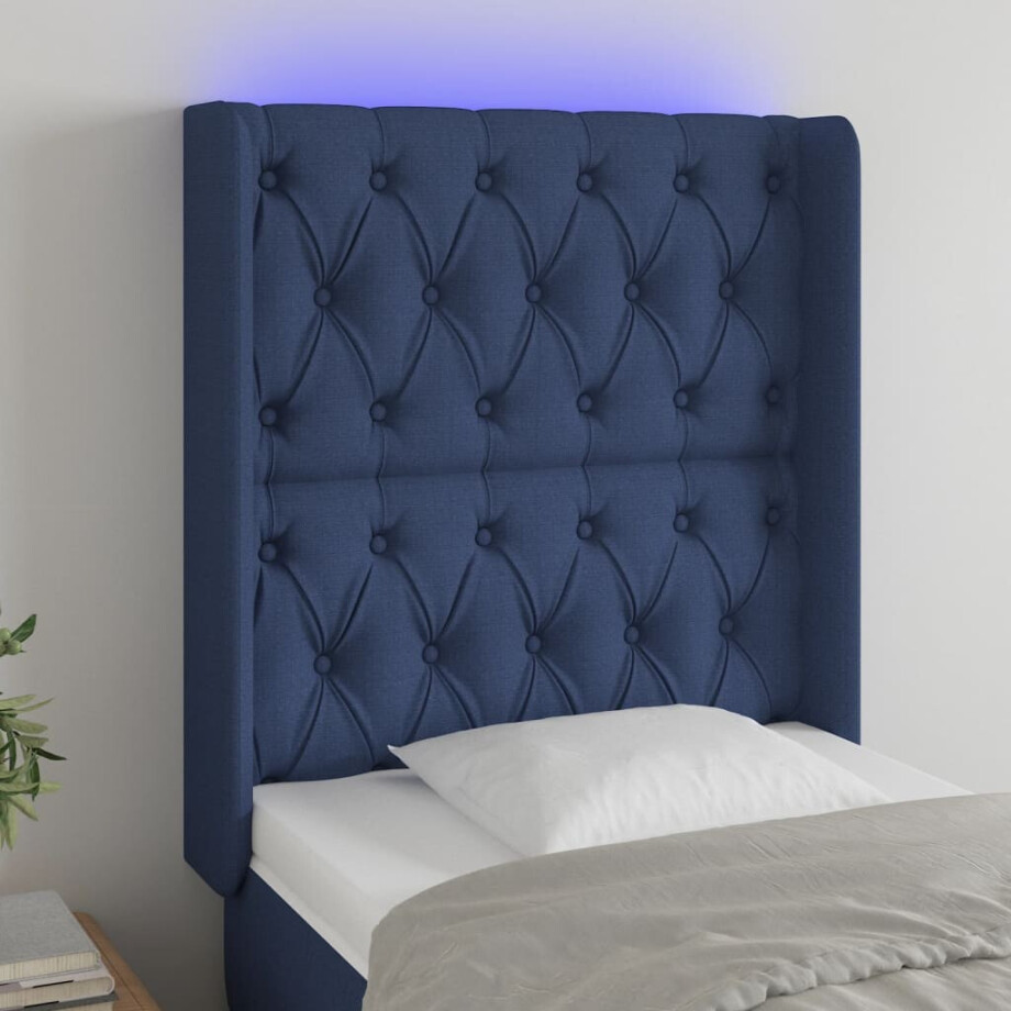 vidaXL Hoofdbord LED 83x16x118/128 cm stof blauw vidaXL Hoofdbord LED 83x16x118/128 cm stof blauw afbeelding 1