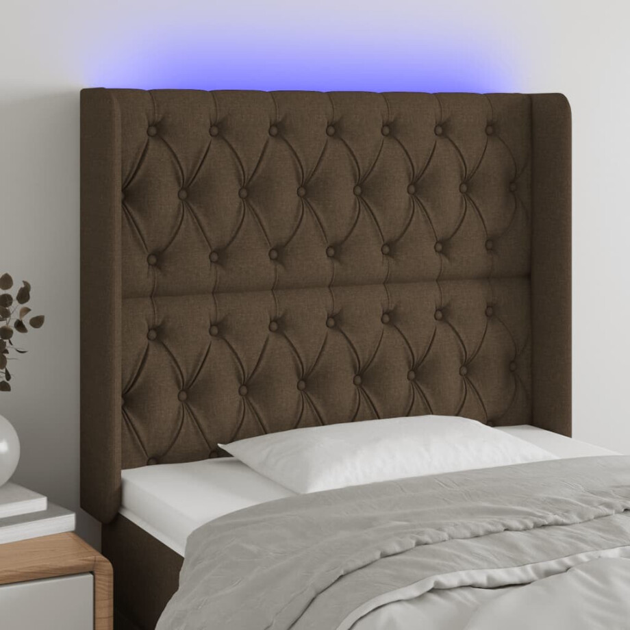 vidaXL Hoofdbord LED 93x16x118/128 cm stof donkerbruin afbeelding 1