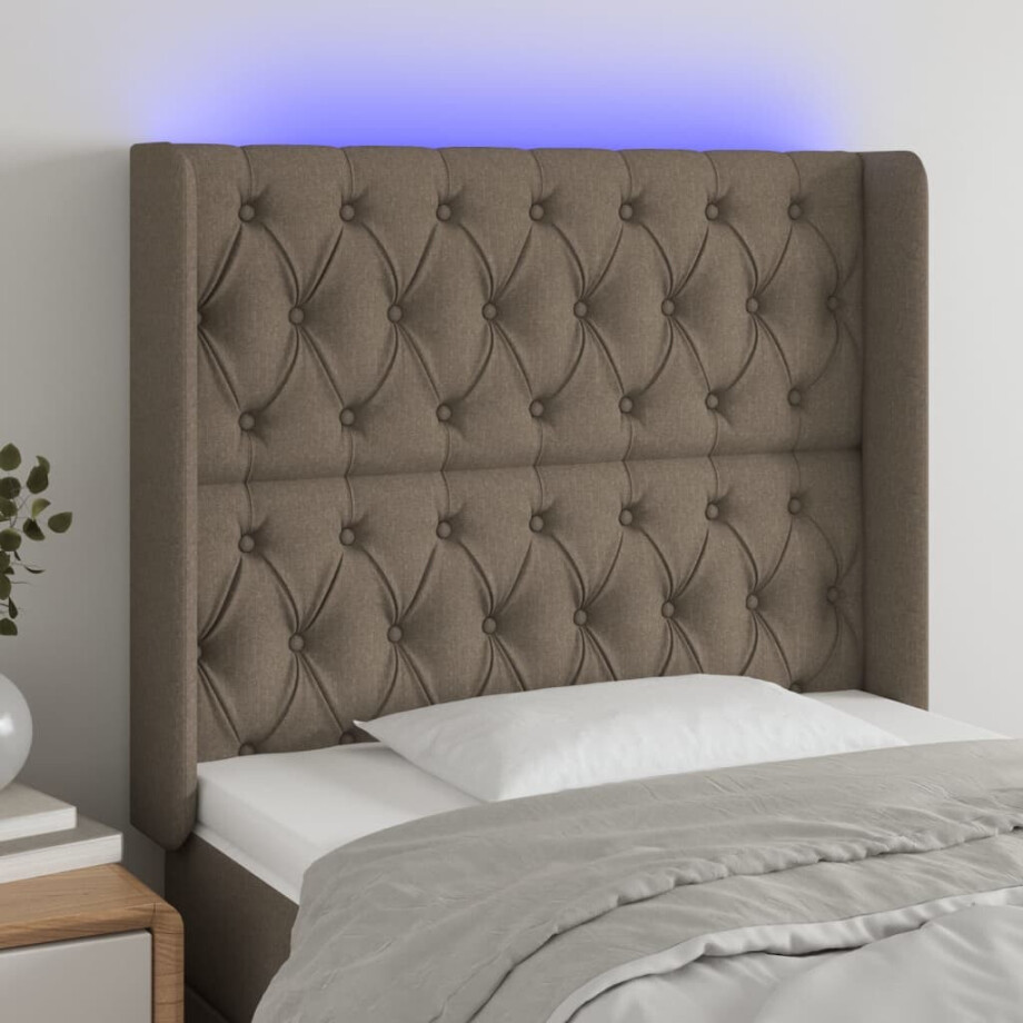 vidaXL Hoofdbord LED 93x16x118/128 cm stof taupe afbeelding 1