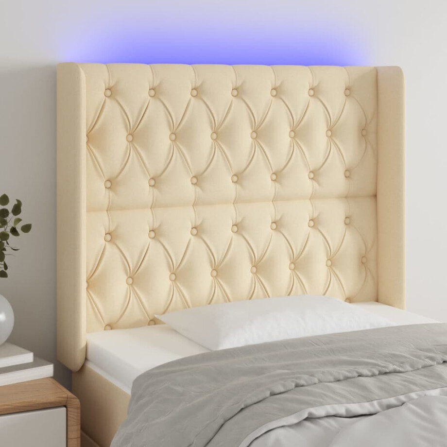 vidaXL Hoofdbord LED 93x16x118/128 cm stof crèmekleurig afbeelding 1