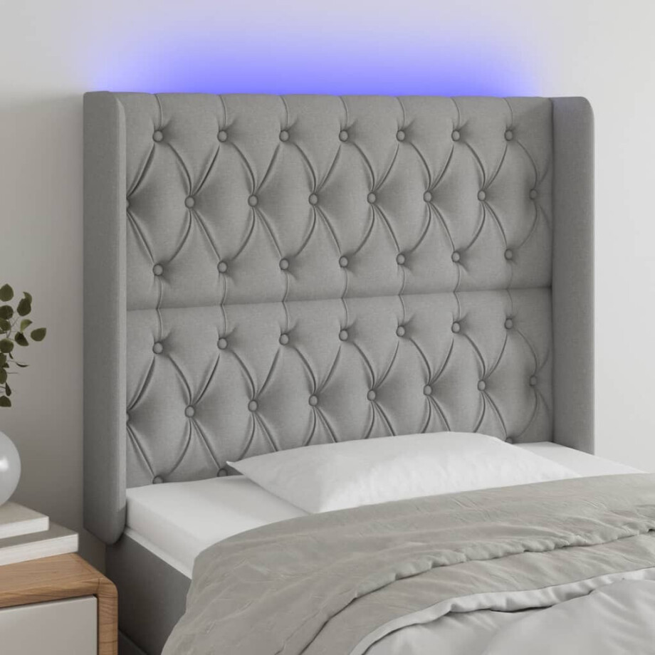 vidaXL Hoofdbord LED 103x16x118/128 cm stof lichtgrijs afbeelding 1