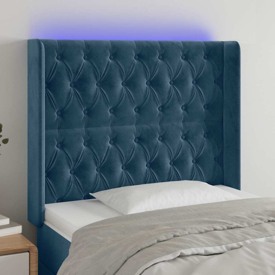 vidaXL Hoofdbord LED 93x16x118/128 cm fluweel donkerblauw vidaXL Hoofdbord LED 93x16x118/128 cm fluweel donkerblauw afbeelding 1