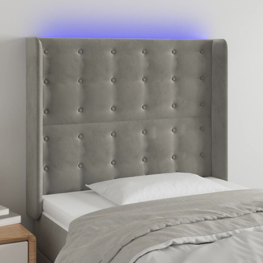 vidaXL Hoofdbord LED 103x16x118/128 cm fluweel lichtgrijs afbeelding 1