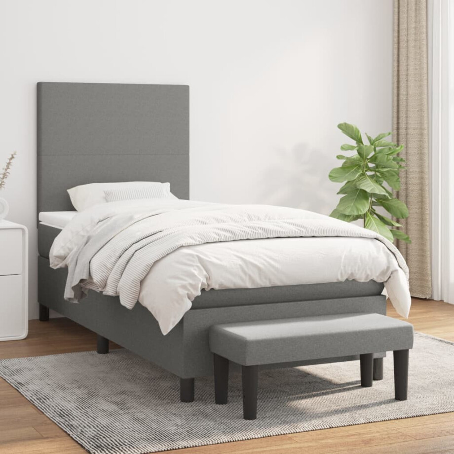 vidaXL Boxspring met matras stof donkergrijs 80x200 cm vidaXL Boxspring met matras stof donkergrijs 80x200 cm afbeelding 1