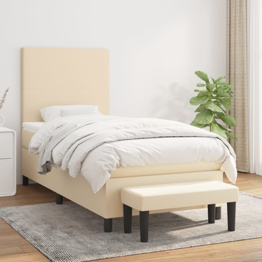 vidaXL Boxspring met matras stof crèmekleurig 90x200 cm vidaXL Boxspring met matras stof crèmekleurig 90x200 cm afbeelding 1