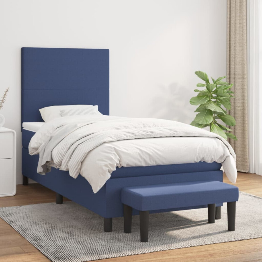 vidaXL Boxspring met matras stof blauw 90x200 cm vidaXL Boxspring met matras stof blauw 90x200 cm afbeelding 1