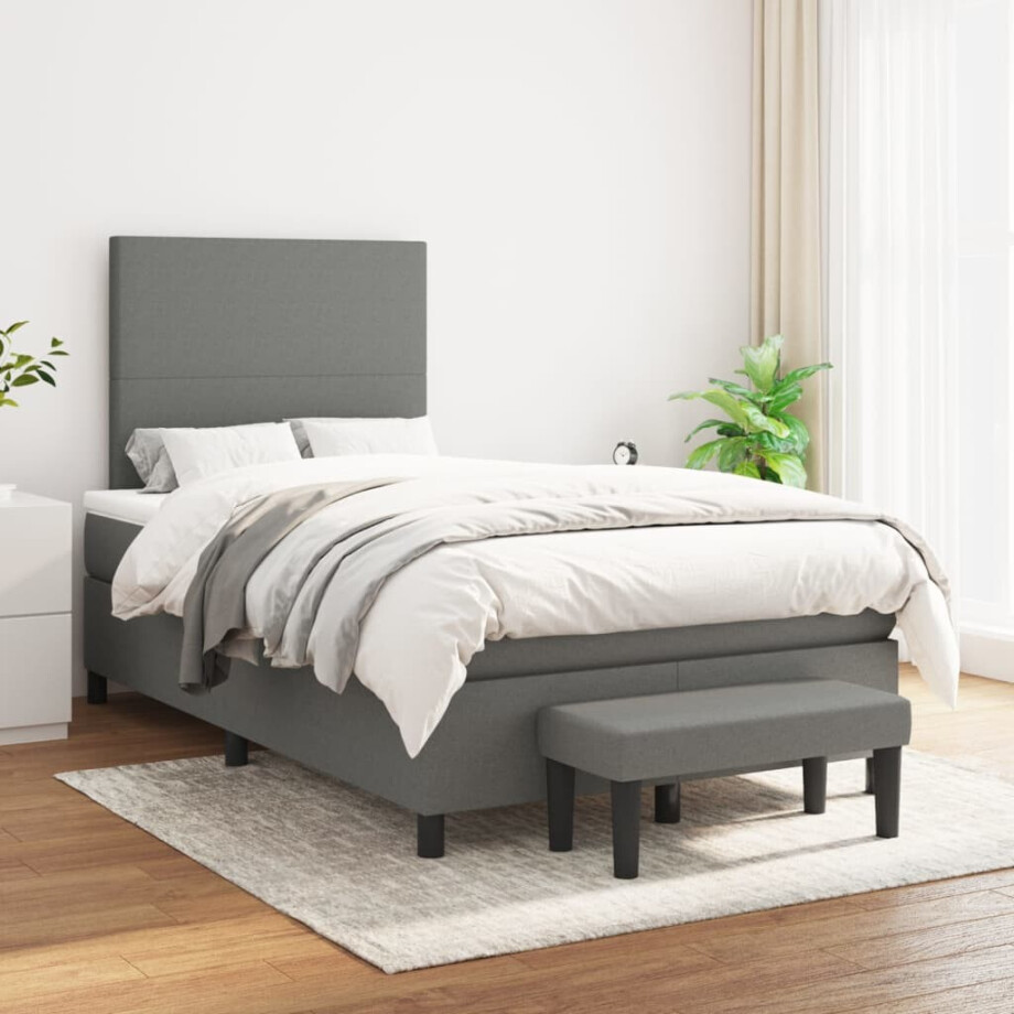 vidaXL Boxspring met matras stof donkergrijs 120x200 cm afbeelding 1
