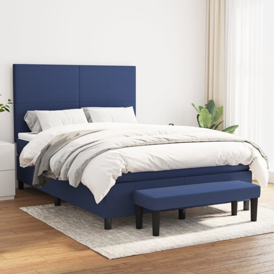 vidaXL Boxspring met matras stof blauw 140x200 cm vidaXL Boxspring met matras stof blauw 140x200 cm afbeelding 1