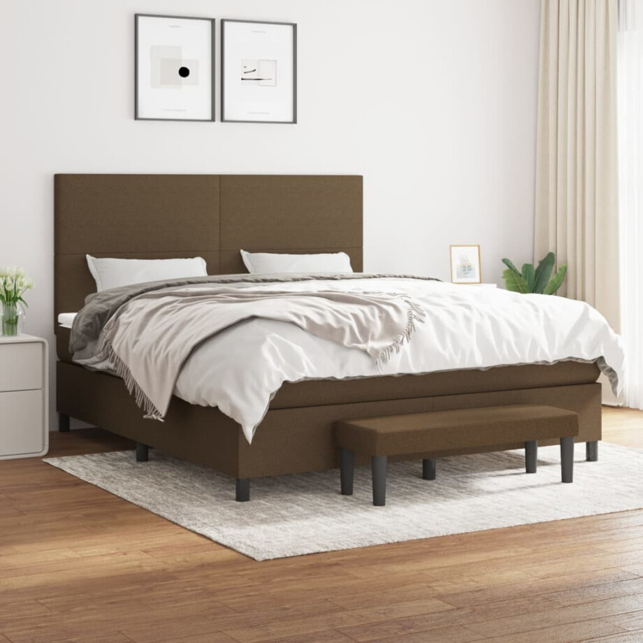 vidaXL Boxspring met matras stof donkerbruin 180x200 cm vidaXL Boxspring met matras stof donkerbruin 180x200 cm afbeelding 1
