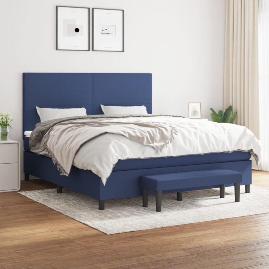 vidaXL Boxspring met matras stof blauw 180x200 cm vidaXL Boxspring met matras stof blauw 180x200 cm afbeelding 1