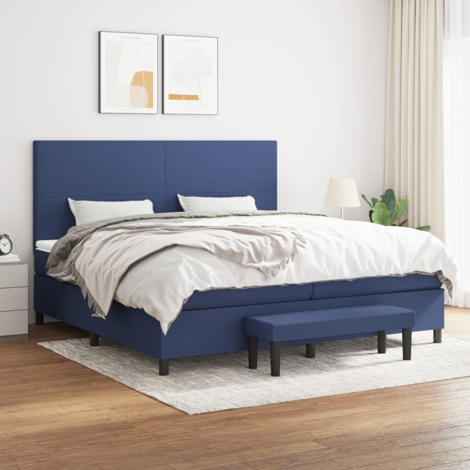vidaXL Boxspring met matras stof blauw 200x200 cm vidaXL Boxspring met matras stof blauw 200x200 cm afbeelding 1