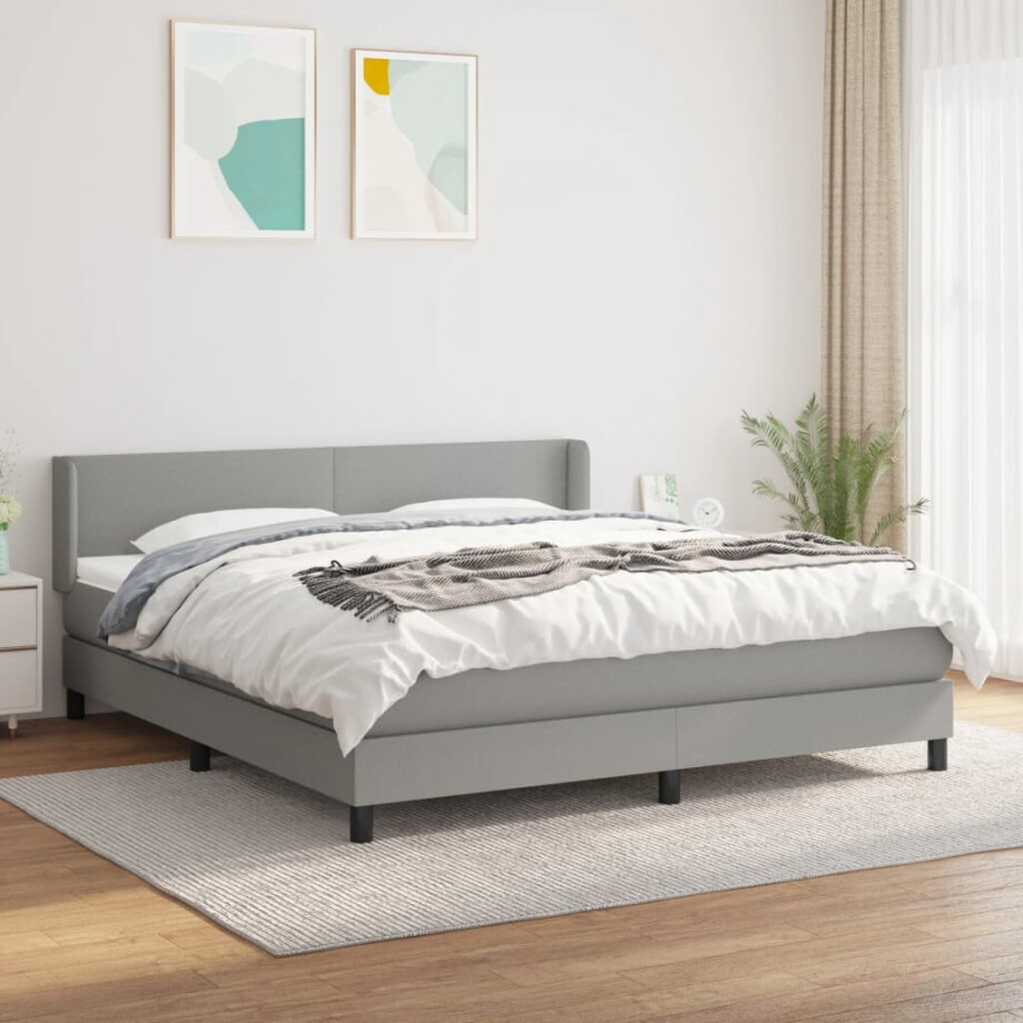 vidaXL Boxspring met matras stof lichtgrijs 160x200 cm vidaXL Boxspring met matras stof lichtgrijs 160x200 cm afbeelding 1