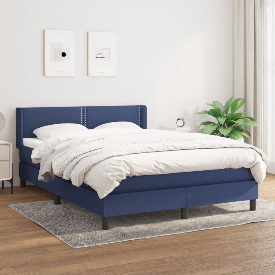 vidaXL Boxspring met matras stof blauw 140x190 cm vidaXL Boxspring met matras stof blauw 140x190 cm afbeelding 1