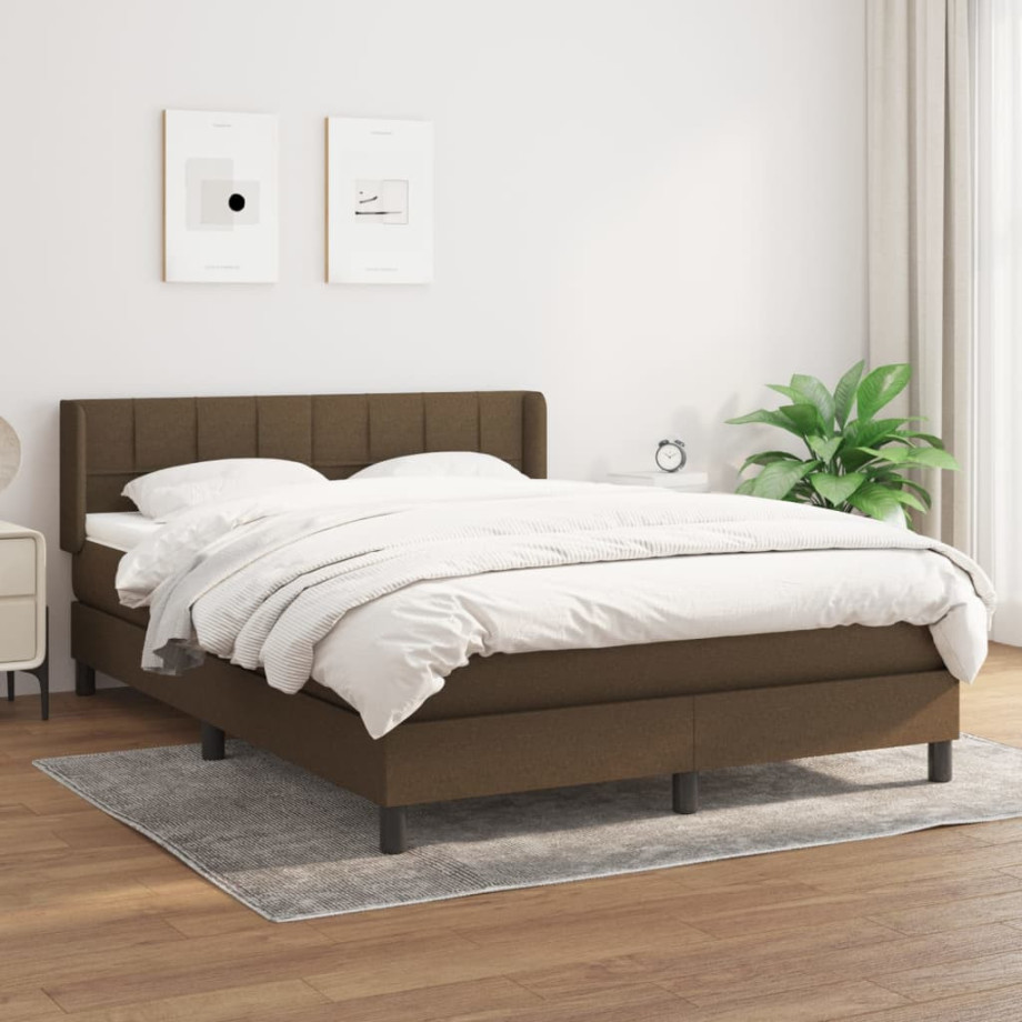 vidaXL Boxspring met matras stof donkerbruin 140x190 cm afbeelding 1