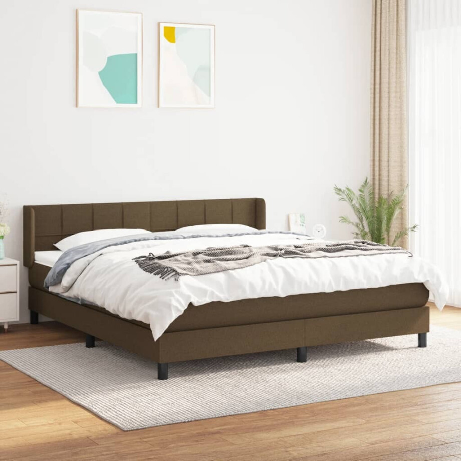 vidaXL Boxspring met matras stof donkerbruin 180x200 cm afbeelding 1