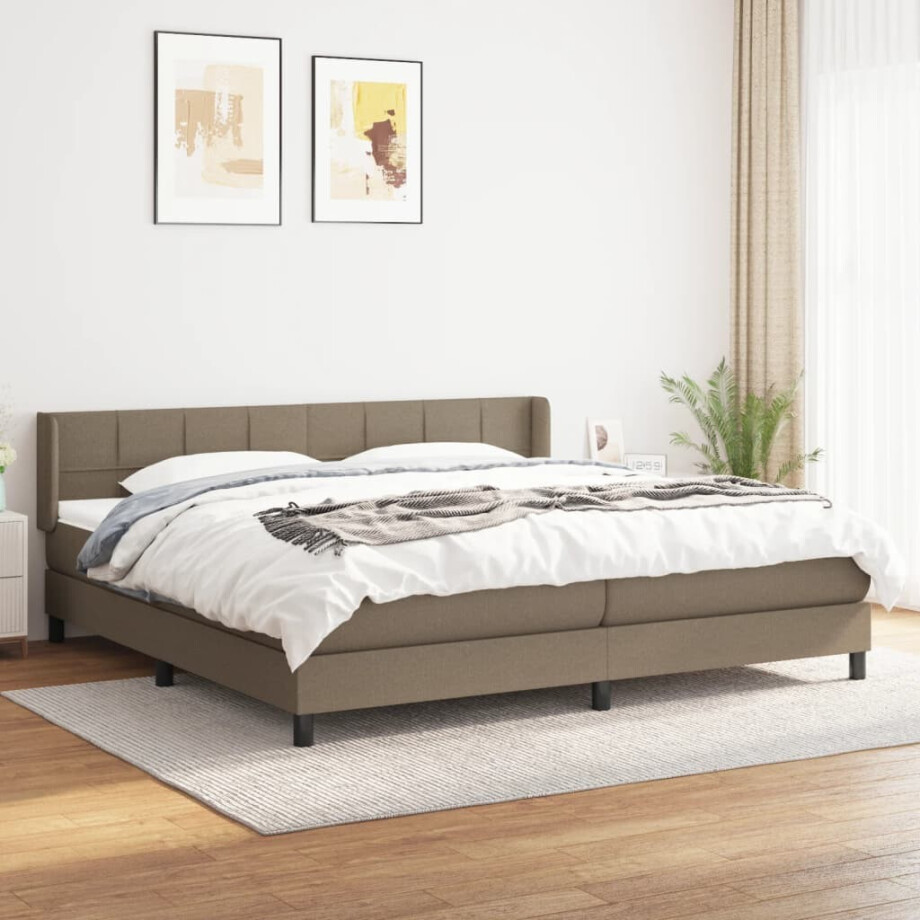 vidaXL Boxspring met matras stof taupe 200x200 cm vidaXL Boxspring met matras stof taupe 200x200 cm afbeelding 1