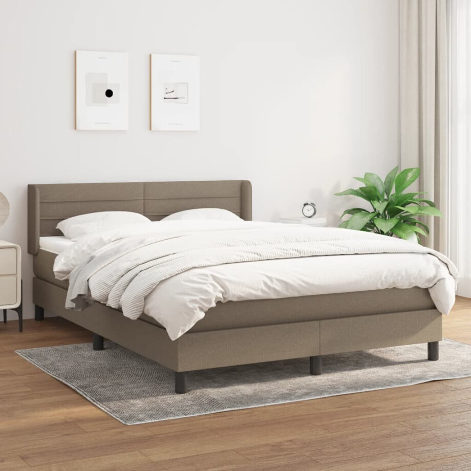 vidaXL Boxspring met matras stof taupe 140x190 cm vidaXL Boxspring met matras stof taupe 140x190 cm afbeelding 1