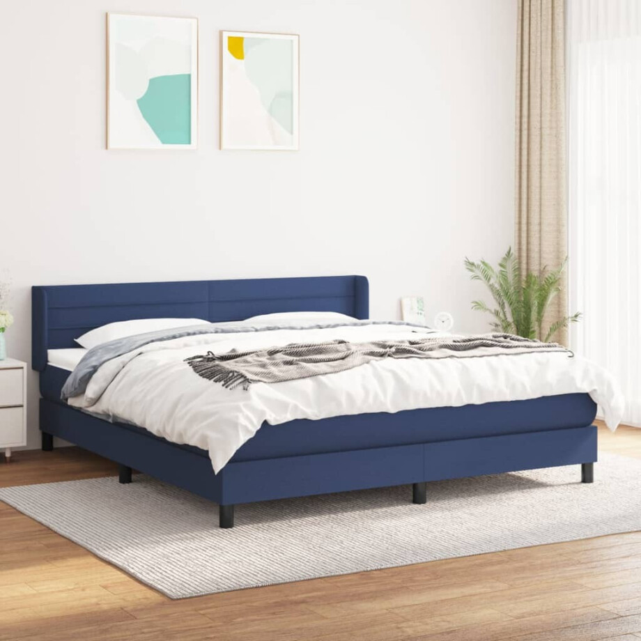 vidaXL Boxspring met matras stof blauw 180x200 cm afbeelding 1