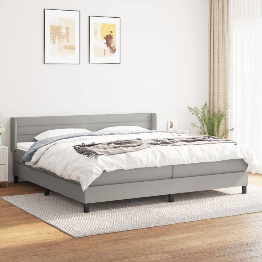 vidaXL Boxspring met matras stof lichtgrijs 200x200 cm vidaXL Boxspring met matras stof lichtgrijs 200x200 cm afbeelding 1