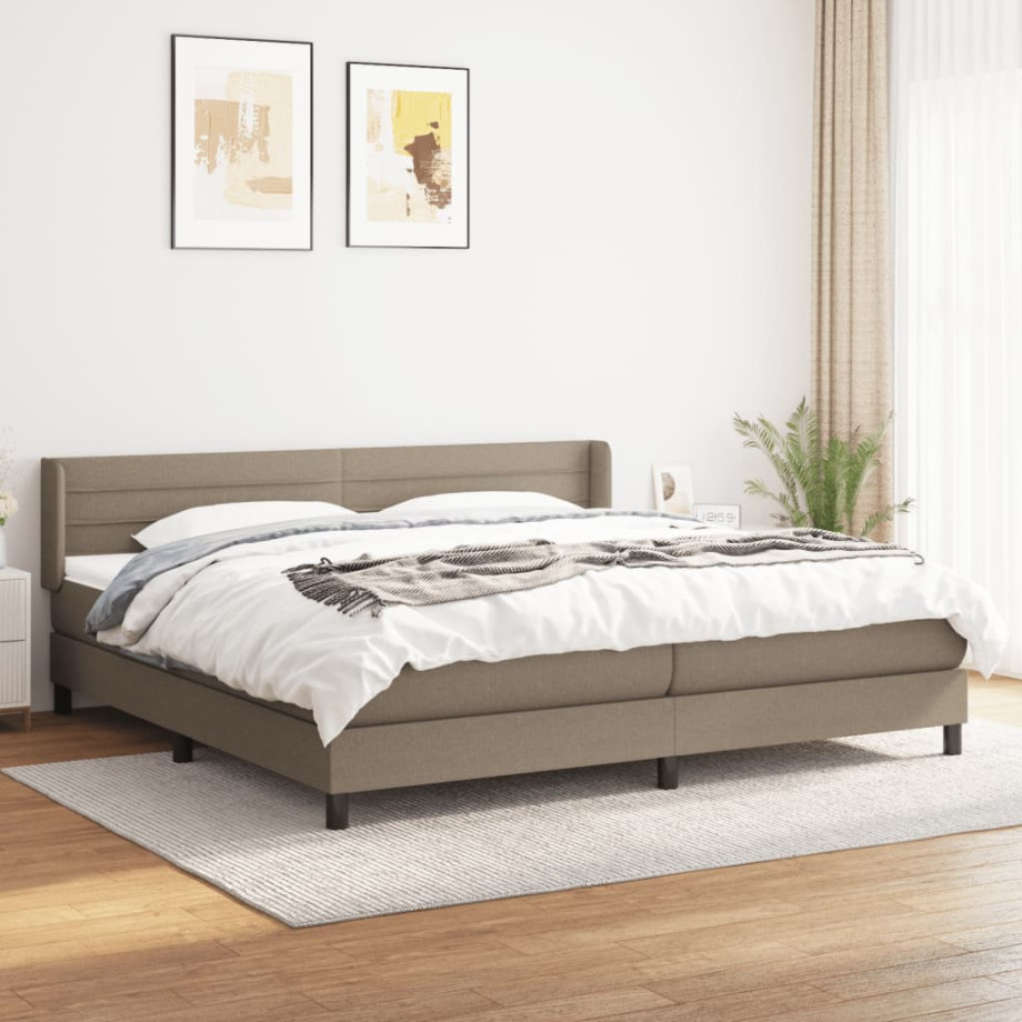 vidaXL Boxspring met matras stof taupe 200x200 cm afbeelding 1