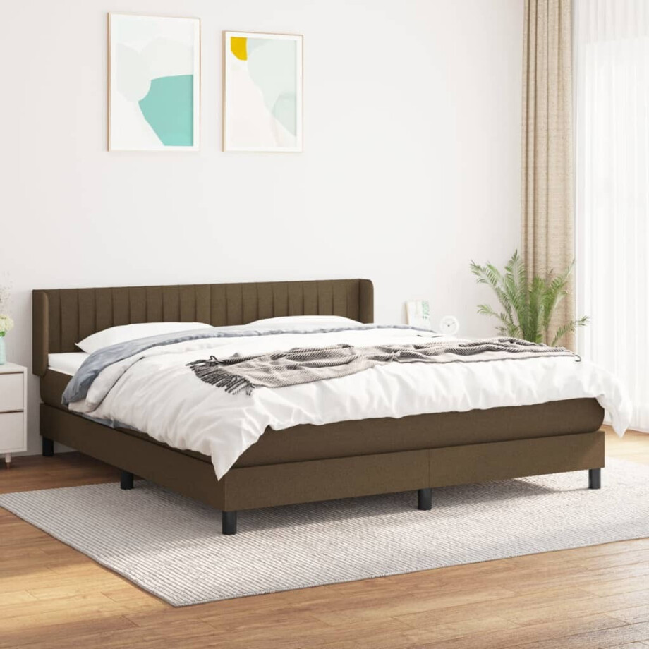 vidaXL Boxspring met matras stof donkerbruin 180x200 cm afbeelding 1