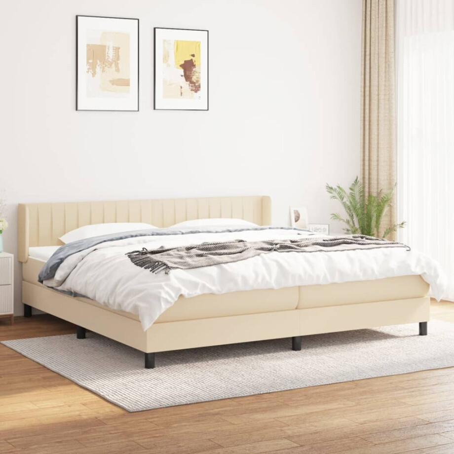 vidaXL Boxspring met matras stof crèmekleurig 200x200 cm afbeelding 1