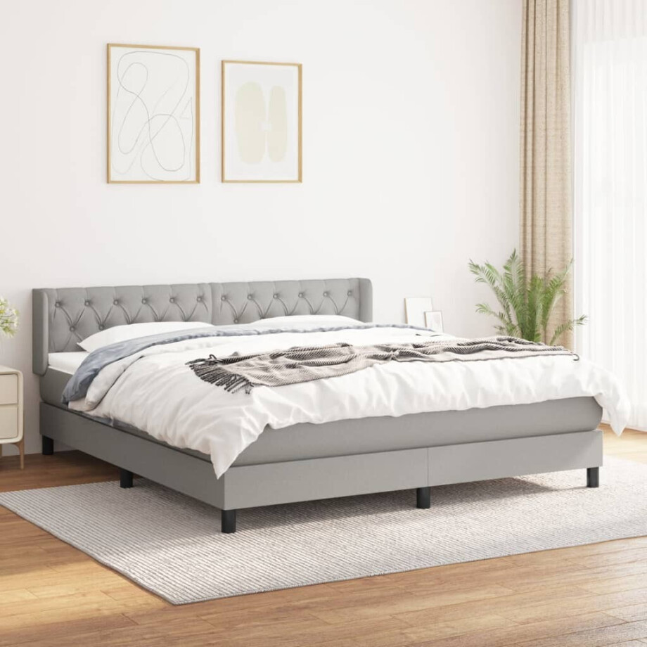 vidaXL Boxspring met matras stof lichtgrijs 160x200 cm afbeelding 1