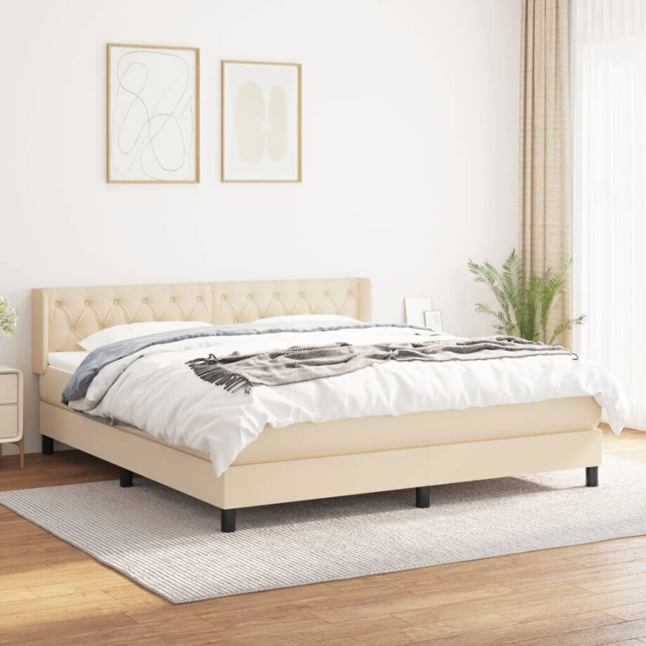 vidaXL Boxspring met matras stof crèmekleurig 160x200 cm afbeelding 1