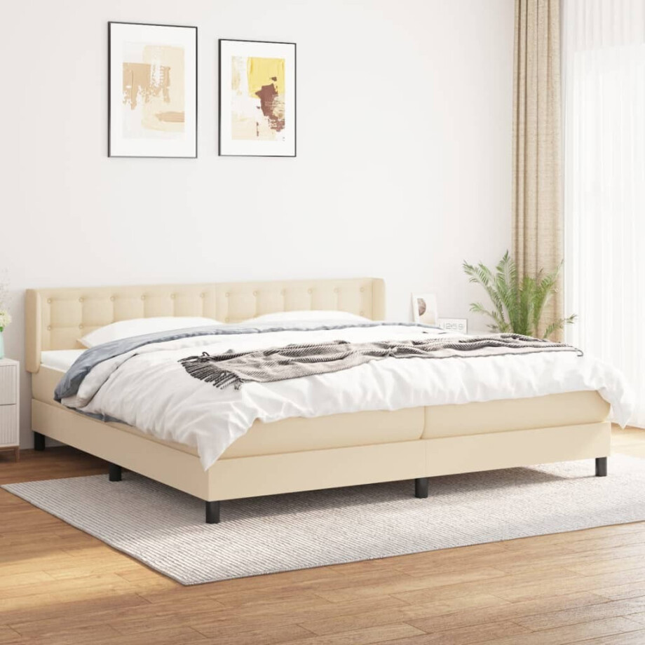 vidaXL Boxspring met matras stof crèmekleurig 200x200 cm vidaXL Boxspring met matras stof crèmekleurig 200x200 cm afbeelding 1