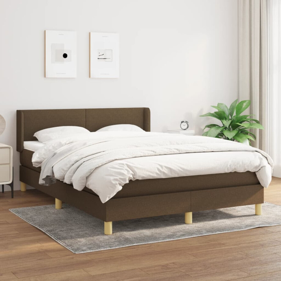 vidaXL Boxspring met matras stof donkerbruin 140x190 cm vidaXL Boxspring met matras stof donkerbruin 140x190 cm afbeelding 1