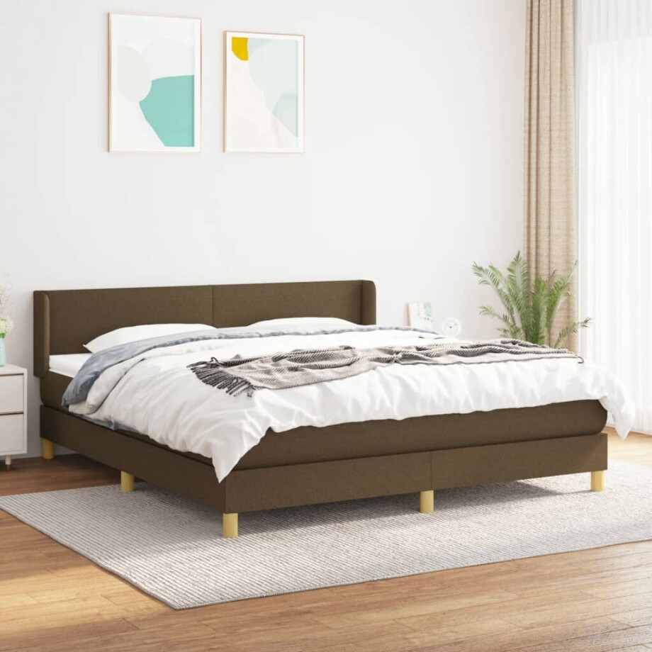 vidaXL Boxspring met matras stof donkerbruin 160x200 cm afbeelding 1