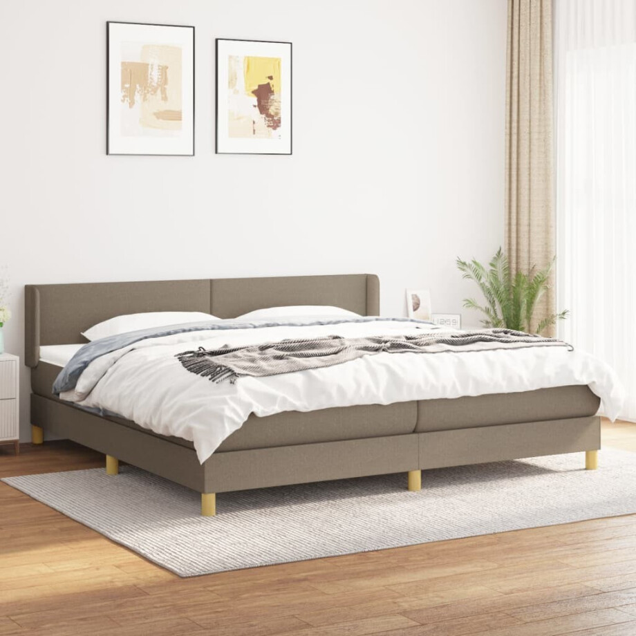 vidaXL Boxspring met matras stof taupe 200x200 cm afbeelding 1