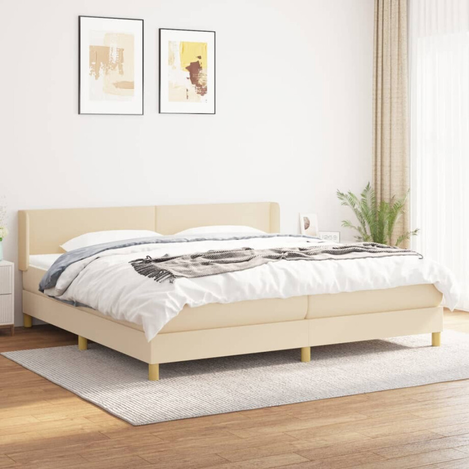 vidaXL Boxspring met matras stof crèmekleurig 200x200 cm afbeelding 1