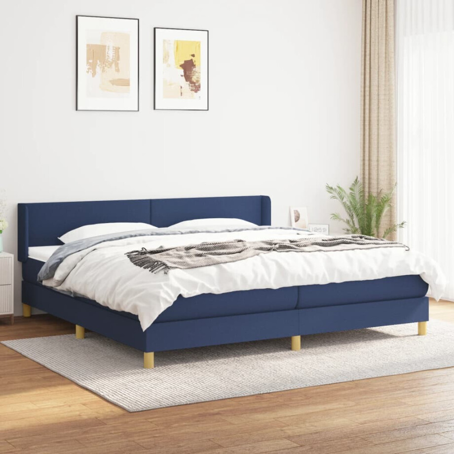vidaXL Boxspring met matras stof blauw 200x200 cm afbeelding 1