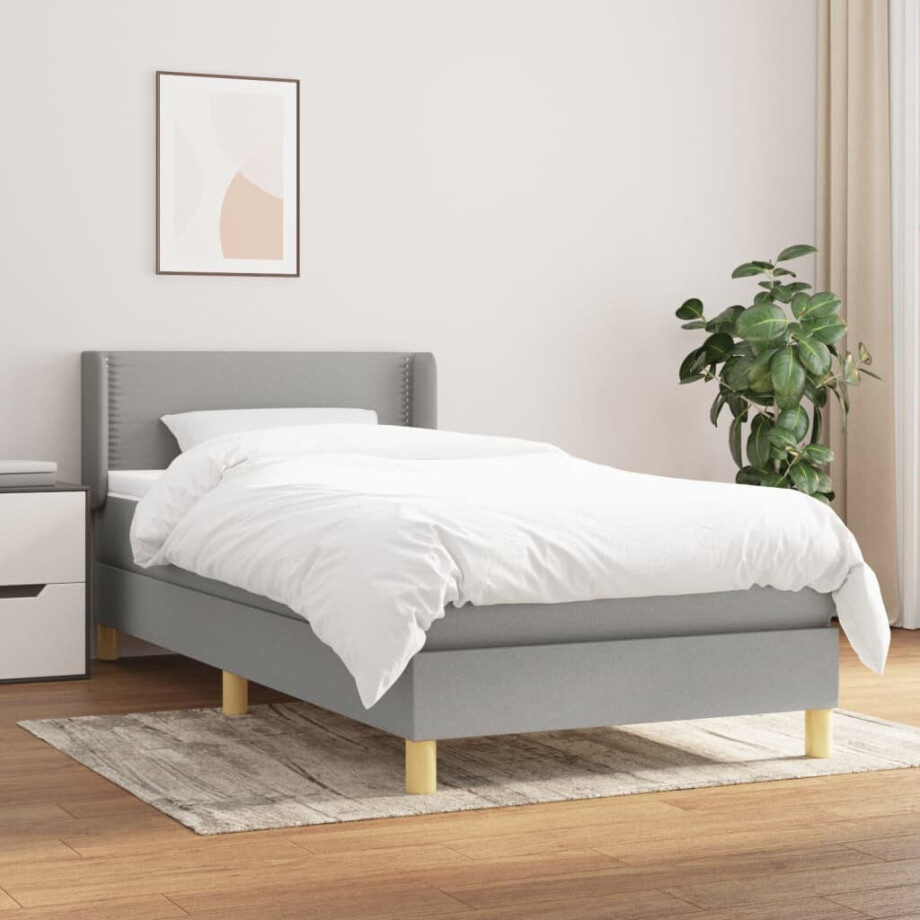 vidaXL Boxspring met matras stof lichtgrijs 80x200 cm afbeelding 1