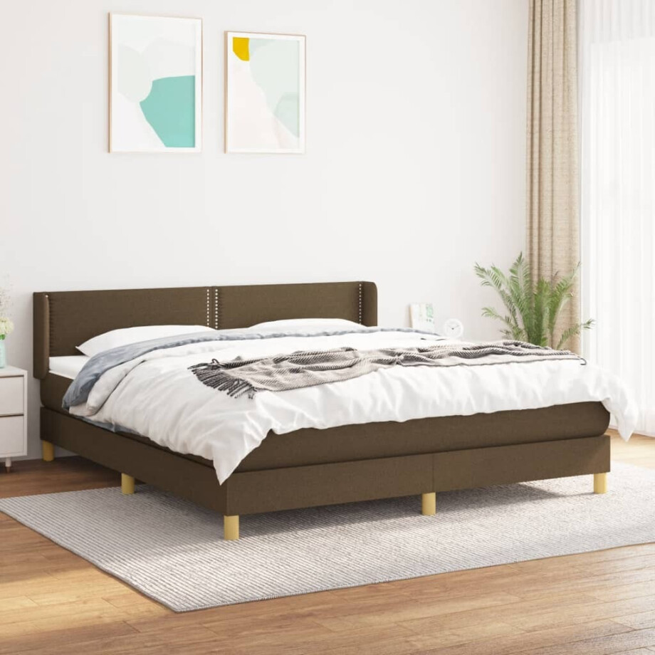vidaXL Boxspring met matras stof donkerbruin 180x200 cm afbeelding 1