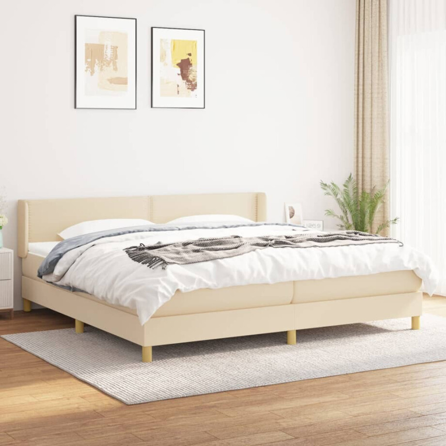 vidaXL Boxspring met matras stof crèmekleurig 200x200 cm afbeelding 1