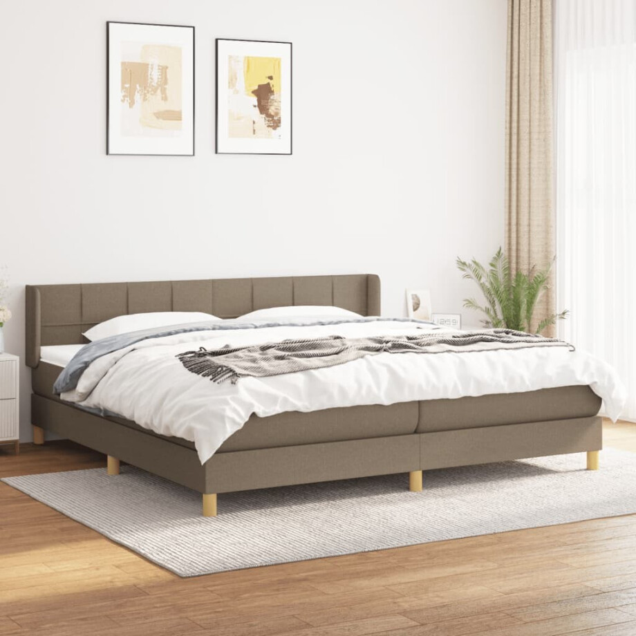 vidaXL Boxspring met matras stof taupe 200x200 cm afbeelding 1