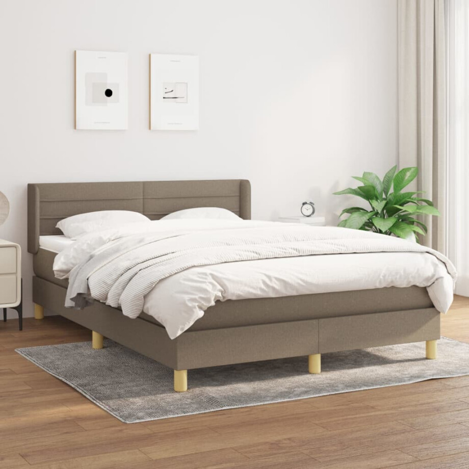 vidaXL Boxspring met matras stof taupe 140x200 cm afbeelding 1