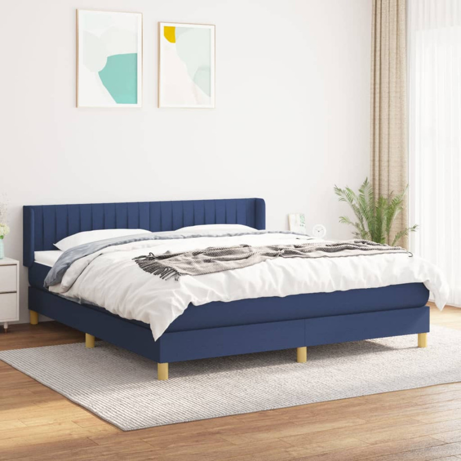 vidaXL Boxspring met matras stof blauw 160x200 cm afbeelding 1