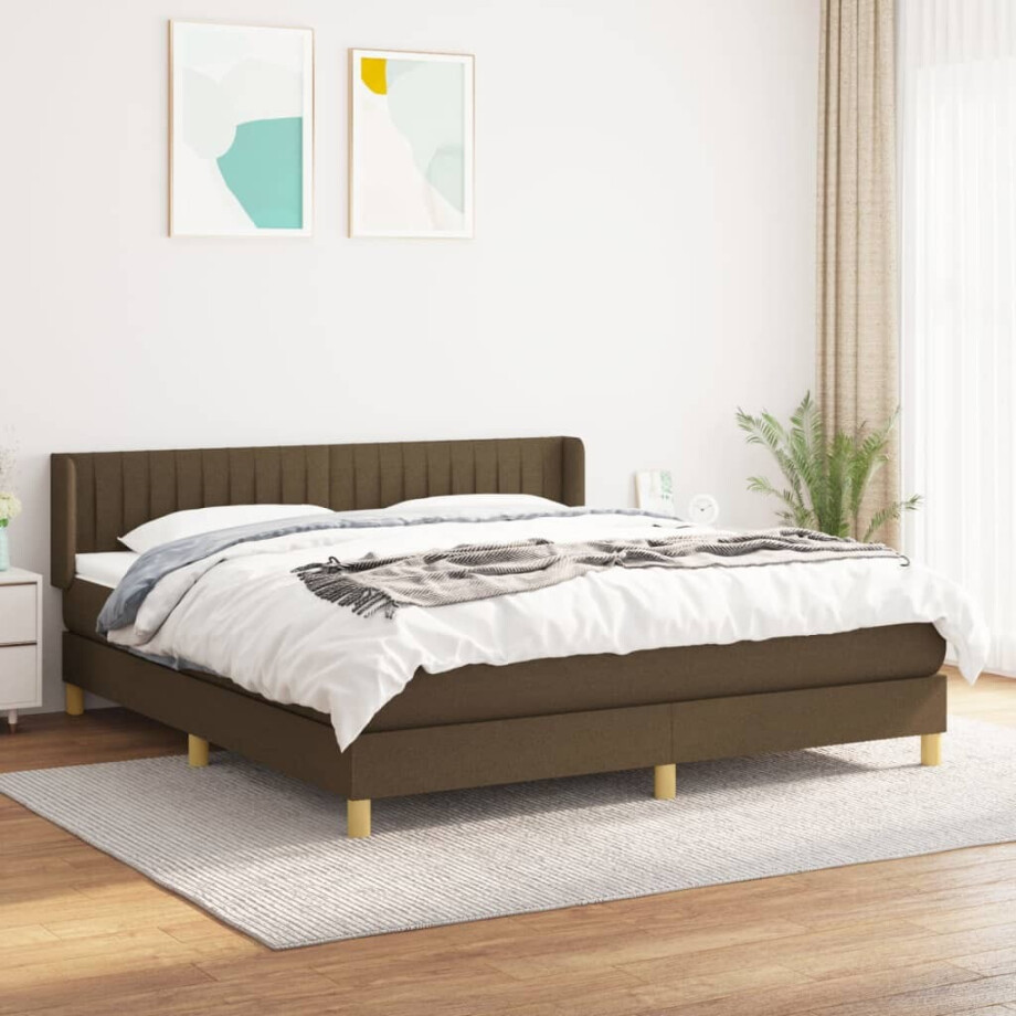 vidaXL Boxspring met matras stof donkerbruin 180x200 cm afbeelding 1