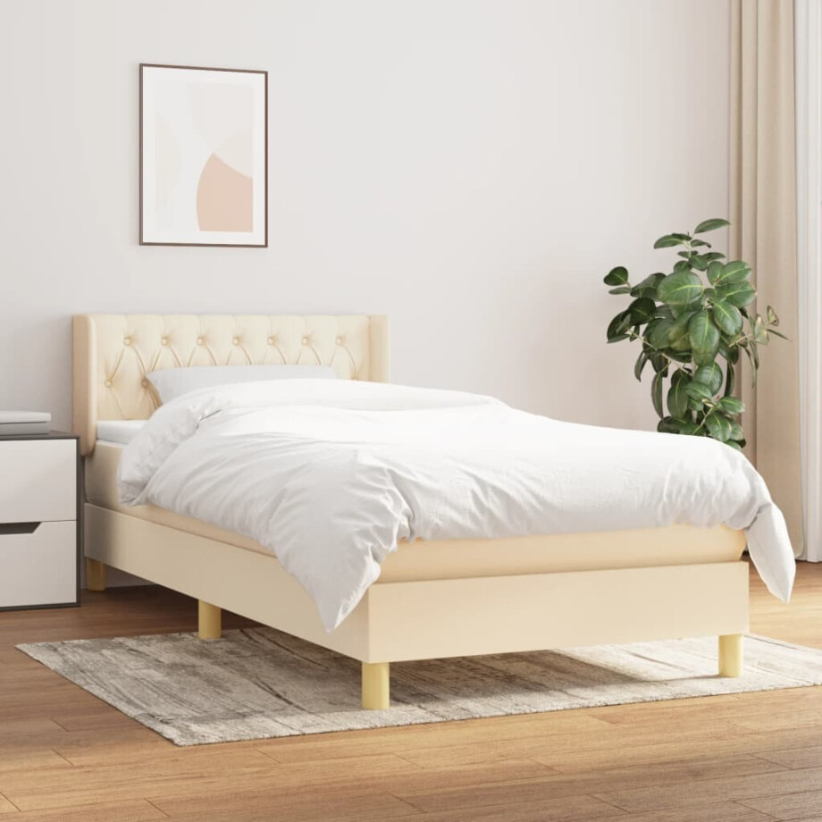 vidaXL Boxspring met matras stof crèmekleurig 90x200 cm vidaXL Boxspring met matras stof crèmekleurig 90x200 cm afbeelding 1