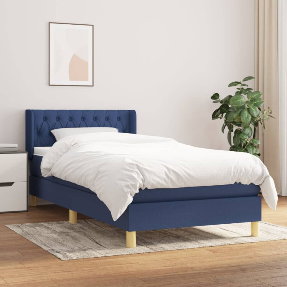 vidaXL Boxspring met matras stof blauw 100x200 cm vidaXL Boxspring met matras stof blauw 100x200 cm afbeelding 1