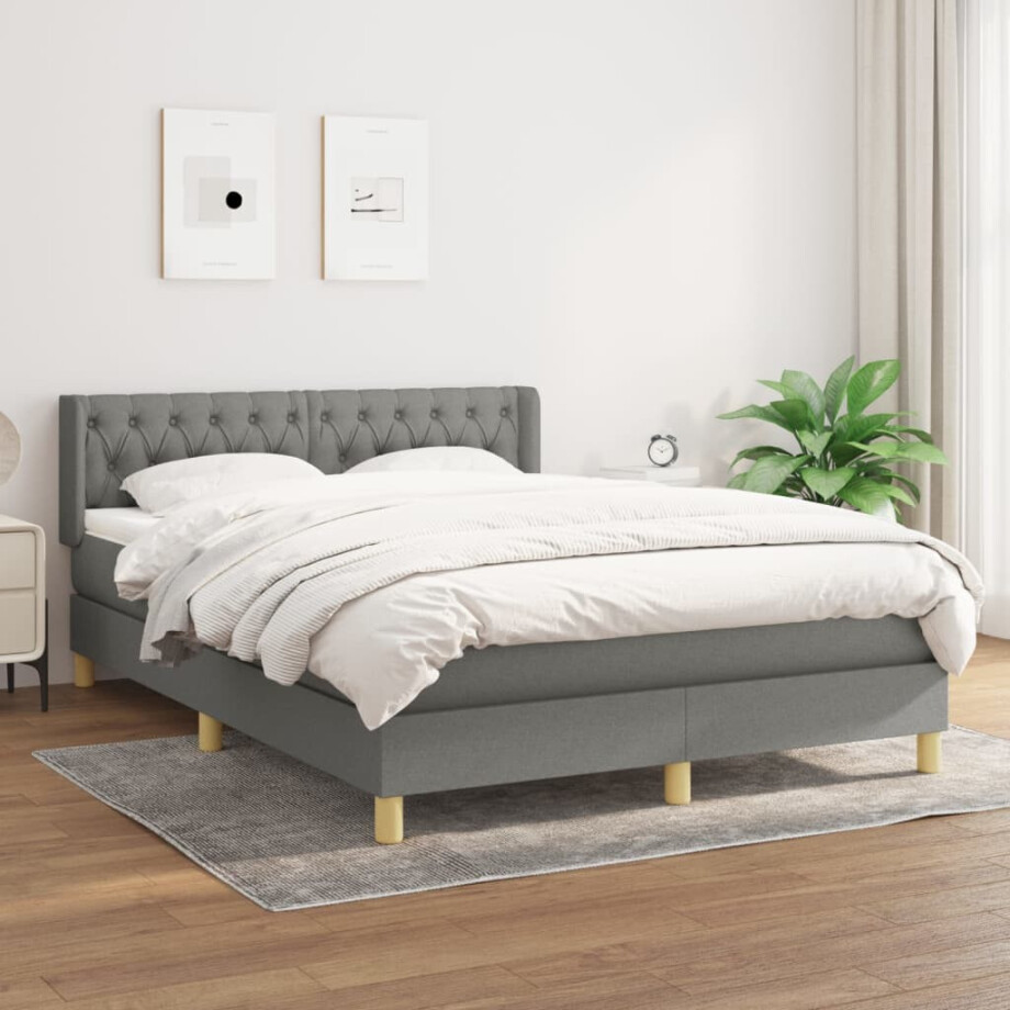vidaXL Boxspring met matras stof donkergrijs 140x190 cm vidaXL Boxspring met matras stof donkergrijs 140x190 cm afbeelding 1