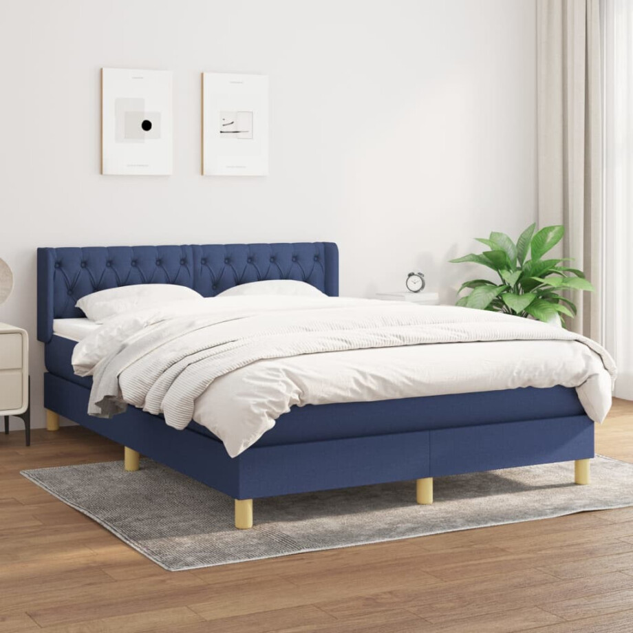 vidaXL Boxspring met matras stof blauw 140x190 cm afbeelding 1
