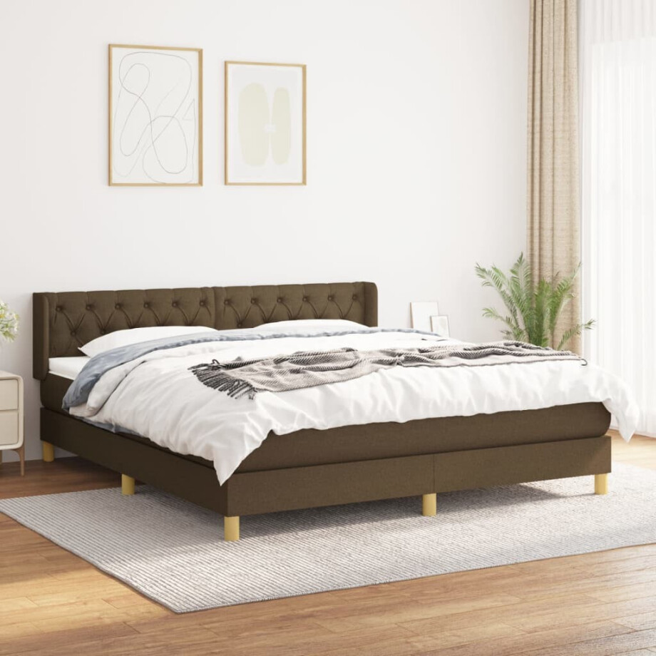 vidaXL Boxspring met matras stof donkerbruin 160x200 cm vidaXL Boxspring met matras stof donkerbruin 160x200 cm afbeelding 1