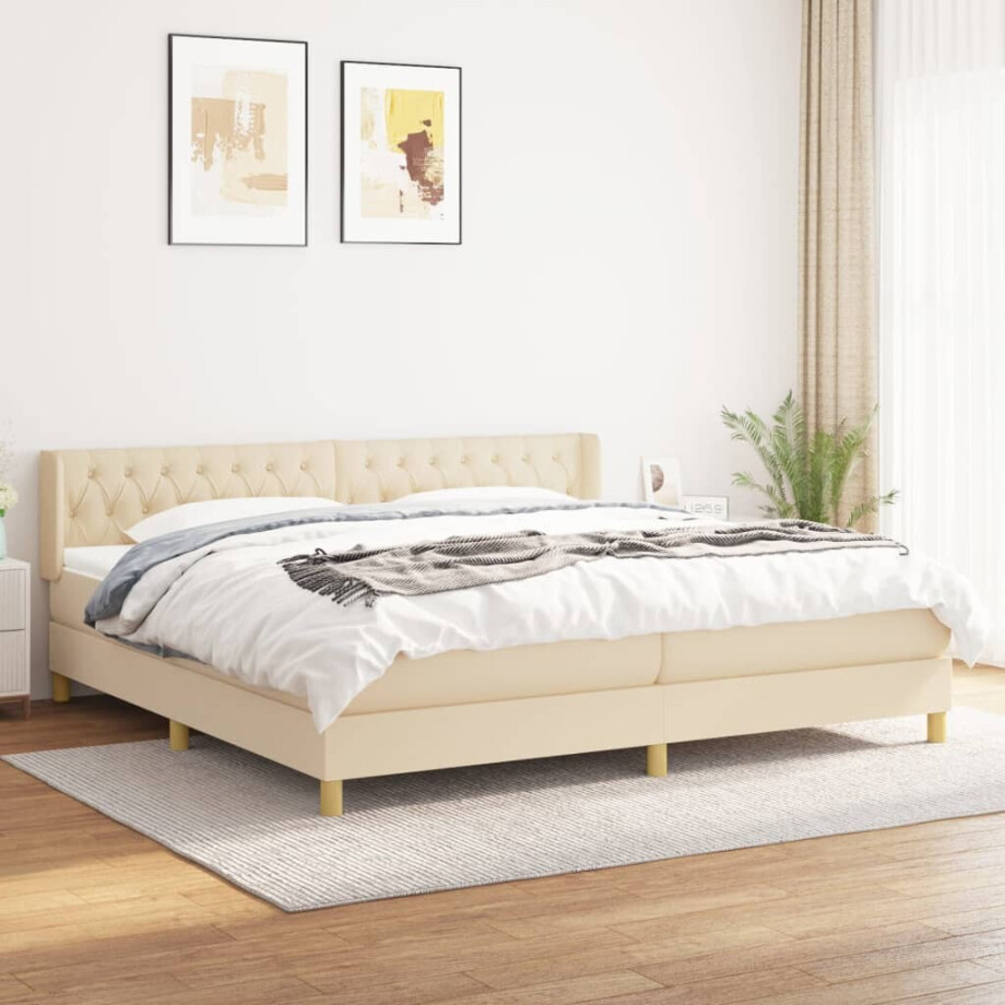 vidaXL Boxspring met matras stof crèmekleurig 160x200 cm afbeelding 1
